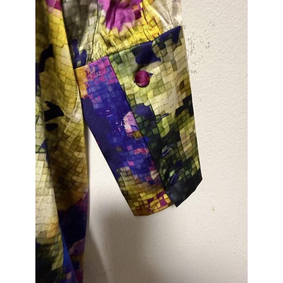 St. John Blouse Womens 8 Cobalt Celadon Multi Silk Ruffle Abstract Top K311WD1 - Picture 7 of 15